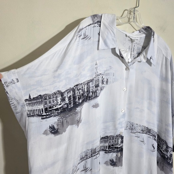 Jane + Delancey NWT Women Shirt Venice Scenic Print Button Down White Size 3X - Picture 4 of 14